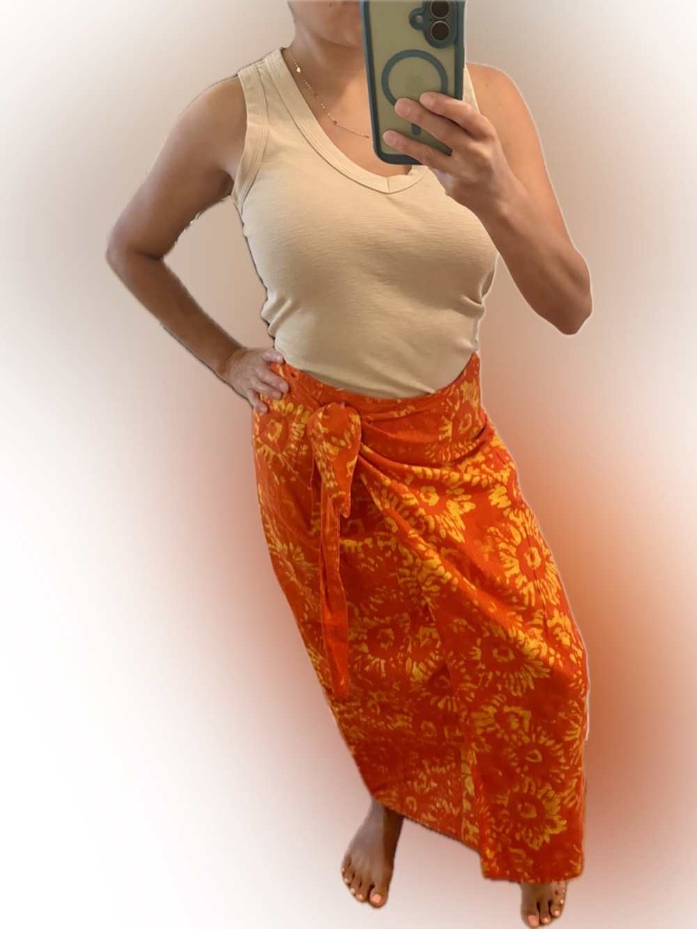 Java Wraps Vintage Bright Orange Floral Sarong/Wrap Skirt